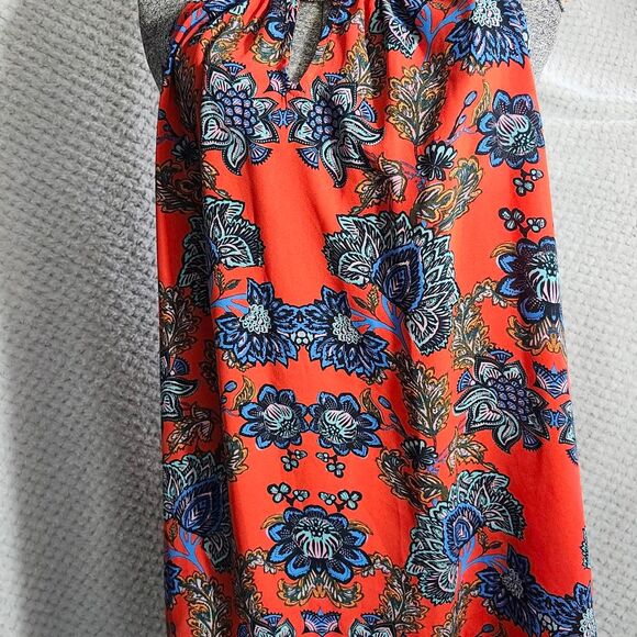 Collective Concepts Red Floral Sleeveless Blouse Tank Keyhole - Picture 1 of 4